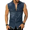 2023 Spring Summmer Mens Denim Vest Ripped Jean Jacket Coats Waistcoat Men Sleeveless Male Tank SXxl 240108