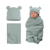 Blankets Cotton Nursery Blanket Bear Ear Hat Baby Swaddling 2PCS Infant 0-6M Born Soothe Sleeping Bag Skin-Friendly