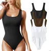 Dikişsiz heykel bodysuit shapewear kadınlar kare boyun karın kontrolü tanga gövde şekillendirici seksi nervürlü tank üstleri zayıflama tulum 240108