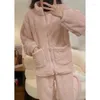 Vrouwen Nachtkleding 2024 Winter Koraal Fluwelen Homewear Gewatteerde Warme Pyjama Hoge Hals Rits Flanel Herfst Loungewear Set