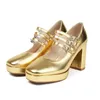 Jurk Schoenen Glanzend Goud Zilver Kleur Mode Ins Lente Vrouwen Gesp Riem Platform Vrouwelijke Mary Janes Plus Maat 43 42 Dikke Hoge Hakken