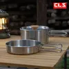 Ensembles de batterie de cuisine en plein air 304 en acier inoxydable poignée pliante Pot Camping Portable poêle soupe ménage pique-nique ensemble