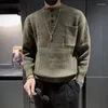 주머니가있는 남자 스웨터 의류 니트 스웨터 남성 칼라 브라운 비즈니스 풀오버 가열 된 따뜻한 봄 가을 땀 셔츠 maletry x