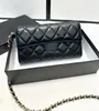 New Genuine Leather Caviar Wallets for Women Long Purse Card Holder with Chain Female Shoulder Bags Mini Handbag