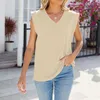 Women's Tanks Summer Sleeveless T-Shirt Fashion Covered Shoulder Cuffs V-Neck Tops Casual Simple Solid Color All-Match Vest