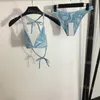 Sexy Halter Bikini Designer Printed Swimsuit Push Up Bra Briefs Set Stylish Beach Swimwear Quick Drying Bikini For Summer Surfing