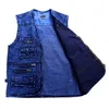 Men's vest Outerwear Denim Waistcoat Deep Blue Color Plus Size Sleeveless Jacket Multi-pocket size XL to 5XL 240106