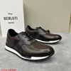 Baskets en cuir BERLUTI Chaussures décontractées Berlut's Nouveaux hommes en cuir de veau Patchwork Couleur brossé Chaussures de sport basses à la mode sculptées à lacets Chaussures décontractées HBO1