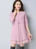 Pulls pour femmes automne/hiver dentelle couture robe pull couleur unie ample à manches longues hauts pulls longue femme tricot N185