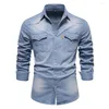 Chemises décontractées pour hommes Chemise en denim de coton de haute qualité Hommes Vêtements de mode Jean à manches longues pour Camicia Camisas Vaqueras Para Hombre