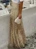 Kjolar elastisk midja guld paljett glitter kjol elegant kvinnor smal fit semester lång kvinnlig golvlängd med foder vestido