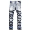 Jeans blu elasticizzati slim fit da uomo di alta qualità Jeans hip hop con decorazione strappata di lusso leggero Jeans eleganti da strada sexy; 240108