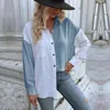 Blusas femininas primavera e outono moda cor bloco botão camisas soltas 2024 elegante manga comprida casual lapela bolso blusa