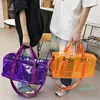 Stor kapacitet PVC Duffle påsar Casual Straddle påse stor kapacitet gata axelväska transparent brev bärbar resväska