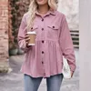 Blusas femininas soltas casual rua topo 2024 outono/inverno bolso único breasted moda cor sólida manga comprida camisa de veludo