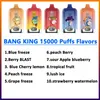 Original Bang King 15000 Puffs Bars jetables Vape Pen E cigarettes 25 ml Cartouche de dosettes pré-remplies 650 mAh Batterie rechargeable Puffs 15K bouffée 0% 2% 5% E Cigarettes