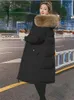 Kvinnors dike rockar down jacka vinter koreansk mode päls krage huva långa parkas casual lös tjock varm knä längd överdimensionerad