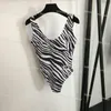 Designer Halter Bikini Zebra Impresso One Piece Swimsuit Sexy Backless Bikini Para Verão Praia Surf Respirável Swimwear