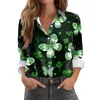 Women's Blouses Fashion Clothes Tees Spring Elegant Streetwear Autumn Women Clothing Clovers Print Green Shirts For Top Casual Blouse