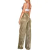 Active Pants Shiny Women Glitter Wide Leg Casual Byxor Back Zipperloose Flare Bell Bottom Night Out Clubwear Elastic