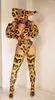 Stage Wear Puff Sleeves Leopard Sexy Top And Shorts Hat Stocking For Women Fashion Show Clothing Costumes Modern Dance Wears