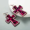 Dangle Earrings Exaggerated Cross Shaped Double-sided Printed Leopard Print Genuine Leather Vintage Ins
