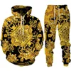 Fatos masculinos coleção criativa flor casal hoodies duas peças 3d impresso rua pulôver calças conjunto outono/inverno roupas terno