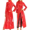 Wetlook lakleren jas lang dameskleding streetwear effen kleur Steampunk gothic revers bikerjack S-5XL jas met rits 240108