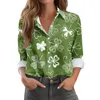 Women's Blouses Fashion Clothes Tees Spring Elegant Streetwear Autumn Women Clothing Clovers Print Green Shirts For Top Casual Blouse