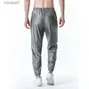 Men's Pants Mens Silver Laser Glitter Jogger Sweatpants Causal 70s Disco Dance Party Pants Men Stage Prom Halloween Cosplay Trousers Male YQ240108