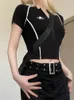 Рубашки Cuteandpsycho с короткими рукавами, уличная одежда, укороченные рубашки на молнии, одежда в стиле мотоциклиста, уличная одежда, тонкие модные женские черные топы