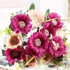 Decorative Flowers Cafe Decor Simulation Silk Gerbera Bouquet Green Plant Auditorium Decoration Artificial Flower Blue Gerberas Sunflower