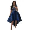 Vintage Navy Blue Lace Prom Dresses High Low A Line Short Birthday Party Homecoming Dress Sleeveless Evening Gown For Women 2024
