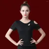 Sahne Giyim Kadın Kısa Kollu Uygulama Dans T-Shirt Latin Kızlar Zarif Kadın İnce Fit Rekabet Üst renkli Tango Pole Giyim