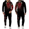 Samurai Oni Masker Tattoo 3D Print Hoodie/Pak Heren Harajuku Straat Kleding Set Merk Mode Heren 2 Stuks trainingspak Sportkleding 240108