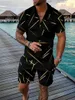 Men's Tracksuits Summer Men Shorts Set Polo Zipper Collar Shirt Street T-shirt 2pcs Sets 3D Usa Print Tops Sportswear Fashion Man Clothing