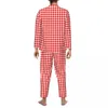 Pyjamas de nuit pour hommes Pyjamas mâle pied-de-poule moucheté nuit rouge et blanc 2 pièces pyjama décontracté ensemble à manches longues chaud costume de maison surdimensionné