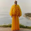 여자 재킷 푹신한 금 계층 얇은 명주 그럴리 여자 재킷 풀 슬리브 푹신한 메쉬 암컷 코트 복장 블레이저 로파 드 무제르