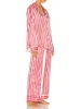 Conjunto de pijamas de Natal feminino manga comprida listrado seda cetim pijamas macios conjunto de duas peças botão para baixo conjunto de pijama com bolsos 240106