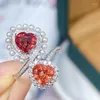 Cluster Rings Luxury Diamond-Filled Love Shaped Red Diamond Ring for Women Super Shiny Stereo Zirconia Engagement Banket