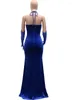 Casual Dresses Beyprern Women's Sequins Embellished Velvet Long Maxi Dress Gown Royal Blue Rhinestones Corset Party Birthday Outfits