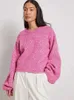 Damenpullover Sexy Strick O-Ausschnitt Rückenausschnitt Solide Frauen Übergroße Schnür-Langarm-Crop-Tops 2024 Herbst Highstreet Tuch Strickwaren