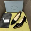 Designer Luxury Triangle Logo Cielo White Pointed Toe Slingback Pump Kitten Heel Shoes With Box