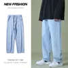 Autumn Men Denim Wideleg Pants Korean Style Straight Light Blue Baggy Jeans Elastic Waist Student Trousers Male Black Gray 240108