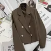 Kadın Ceketleri Kadın Koreli Kırpılmış Blazers Güz Zarif Tasarım Retro Rahat Takma Ofis Leydi Düğmesi Yukarı Katı Basit Uzun Kollu