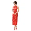 Lässige Kleider Sexy Roter langer Cheongsam Traditioneller chinesischer Stil Damen Rückenfreies Kostümkleid Slim Qipao Vestido Größe S M L XL XXL XXXL