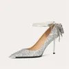 Robe chaussures printemps pointu bouche peu profonde eau diamant paillettes papillon mariage mince talon haut banquet femmes célibataires