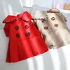 Vestuário para cães Pet Trench Coat Macacão Vestido Casal Caqui Boneca Colarinho Gato Saia Bonito Traje Roupas