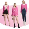 Tingfly Designer Runway Fashion Fuchsia Color Tweed Jacket Coats Shorts 2 Pieces Sets Lady Winter Autumn Chic Outifts Suits 240108