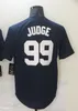 99 Aaron Judge Jersys Mens 청소년 Juan Soto Derek Jeter Kids Baseball Jersys 스티치 블루 화이트